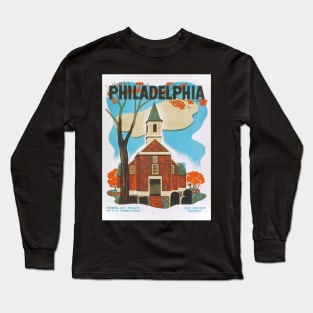 Restored WPA Poster: 1930s Philadelphia Old Swedes Church Print Long Sleeve T-Shirt